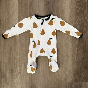ZippyJamz Footie Sleeper Unisex 0-3M White Pear Print Organic Cotton Zip Romper